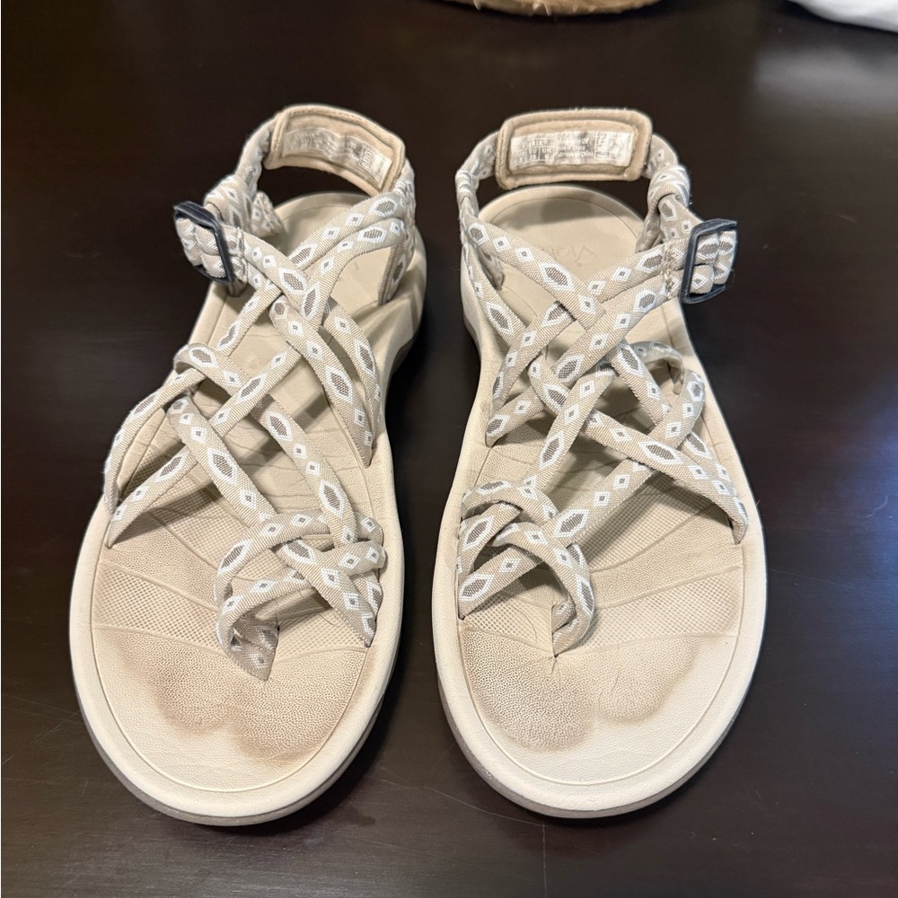 Cream Sandals with Adjustable Straps and Contoured Footbed